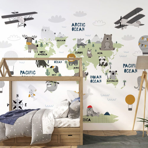 Papier peint panoramique Enfants - Carte du Monde