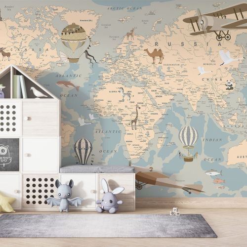 Papier peint panoramique Enfants - Carte du Monde
