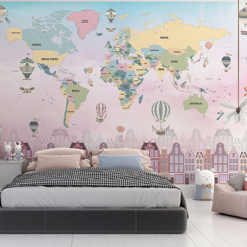 Papier peint panoramique Enfants - Carte du monde