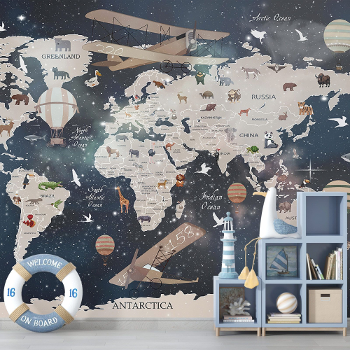 Papier peint panoramique Enfants - Carte du Monde