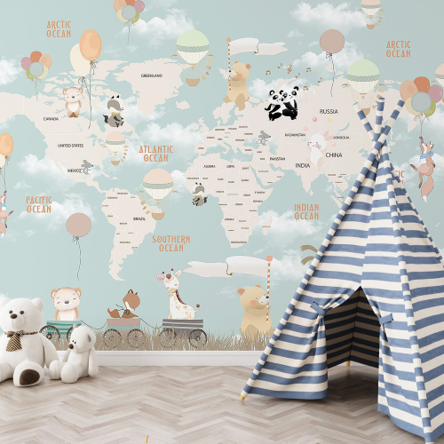 Papier peint panoramique Enfants - Carte du Monde