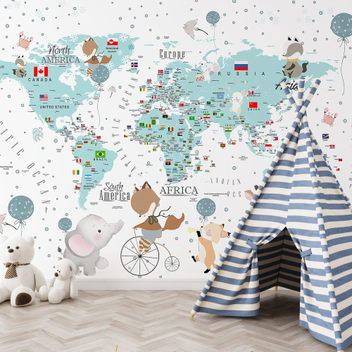 Papier peint panoramique Enfants - Carte du Monde