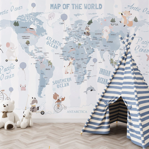 Papier peint panoramique Enfants - Carte du Monde