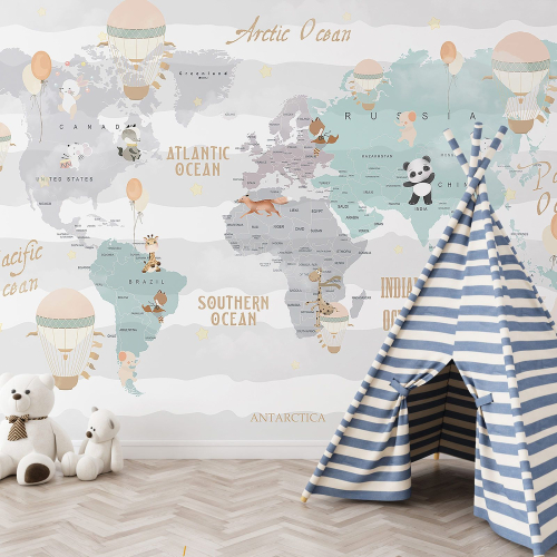 Papier peint panoramique Enfants - Carte du Monde
