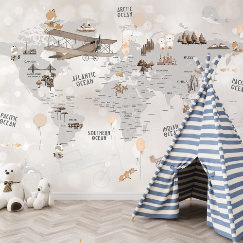 Papier peint panoramique Enfants - Carte du Monde