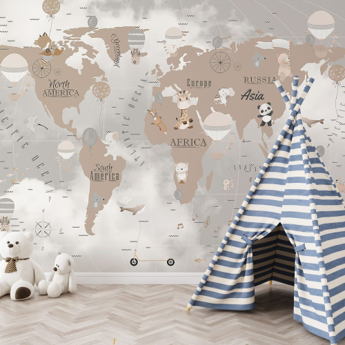 Papier peint panoramique Enfants - Carte du Monde