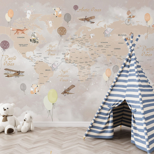 Papier peint panoramique Enfants - Carte du Monde