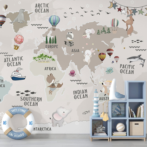 Papier peint panoramique Enfants - Carte du Monde