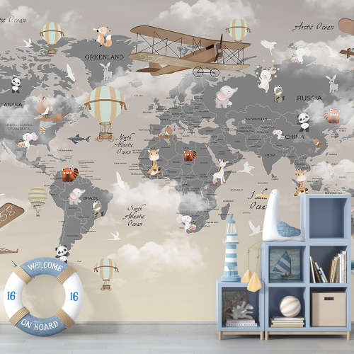 Papier peint panoramique Enfants - Carte du Monde