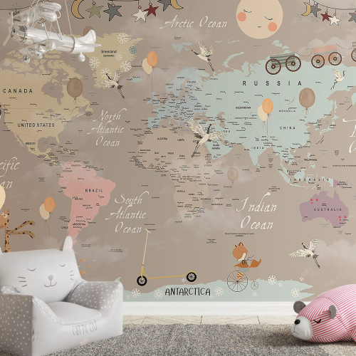Papier peint panoramique Enfants - Carte du Monde