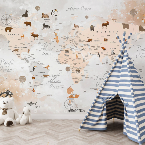 Papier peint panoramique Enfants - Carte du Monde