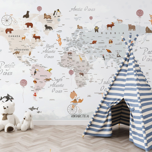 Papier peint panoramique Enfants - Carte du Monde