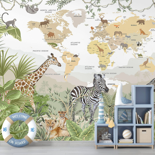 Papier peint panoramique Enfants - Carte du Monde
