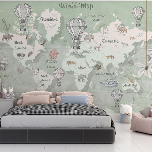 Papier peint panoramique Enfants - Carte du Monde