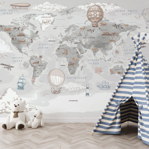 Papier peint panoramique Enfants - Carte du Monde