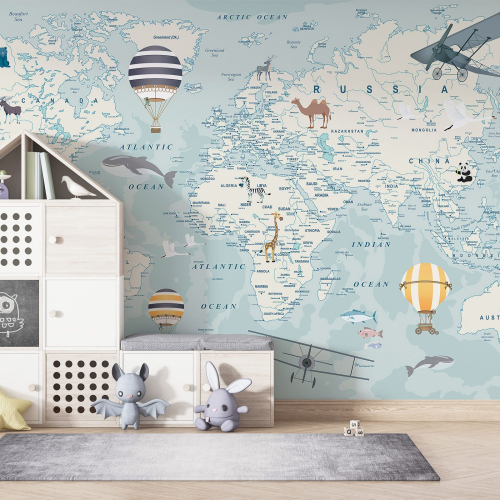 Papier peint panoramique Enfants - Carte du Monde Enfant