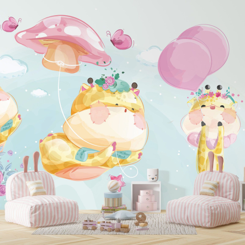 Papier peint panoramique Enfants - Chats Champignon