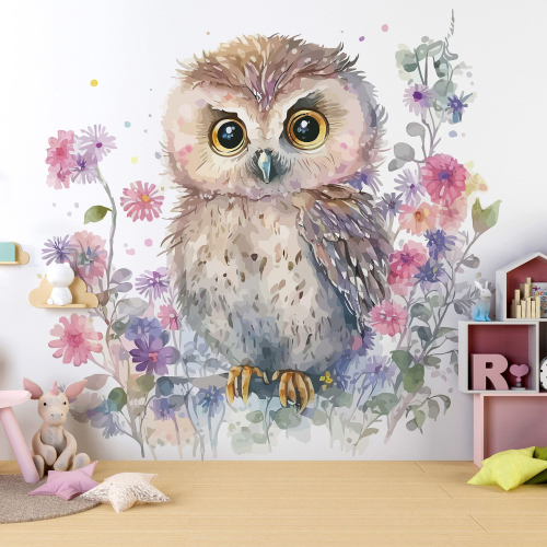 Papier peint panoramique Enfants - Chouette fleurs