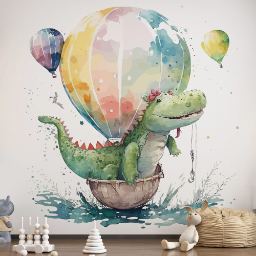 Papier peint panoramique Enfants - Crocodile Montgolfière
