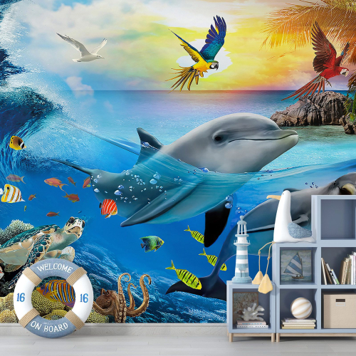 Papier peint panoramique Enfants - Dauphins