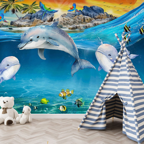 Papier peint panoramique Enfants - Dauphins