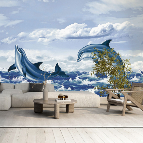 Papier peint panoramique enfants - Dauphins