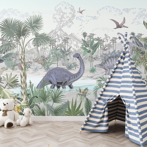 Papier peint panoramique Enfants - Dinosaures