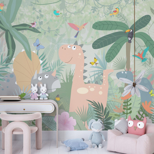 Papier peint panoramique Enfants - Dinosaures Jungle