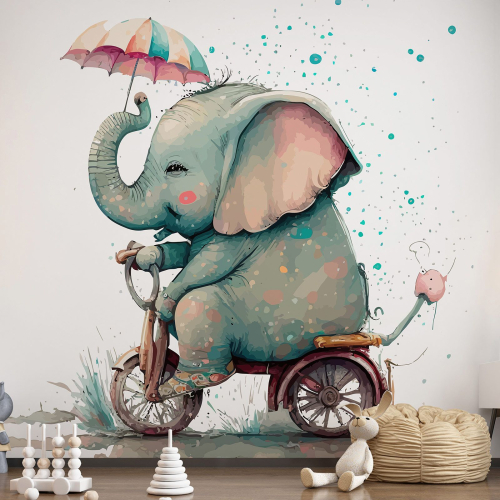 Papier peint panoramique Enfants - Éléphant à Vélo
