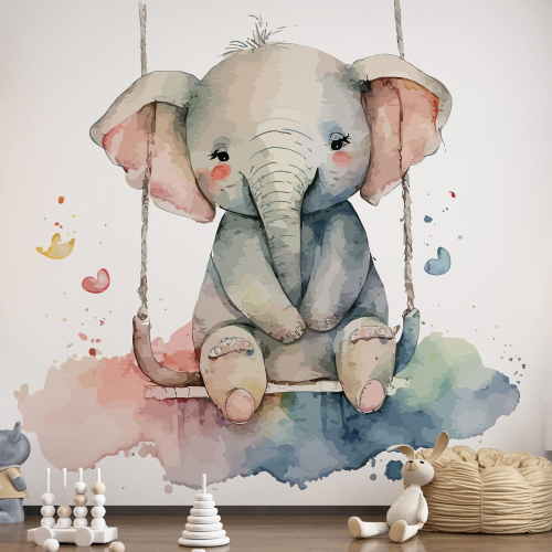 Papier peint panoramique Enfants - Éléphant balançoire