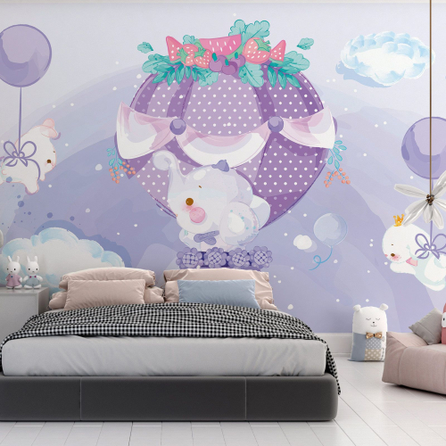 Papier peint panoramique Enfants - Éléphant Montgolfière