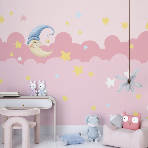 Papier peint panoramique Enfants - Etoiles Lune