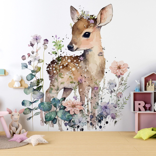 Papier peint panoramique Enfants - Faon fleurs