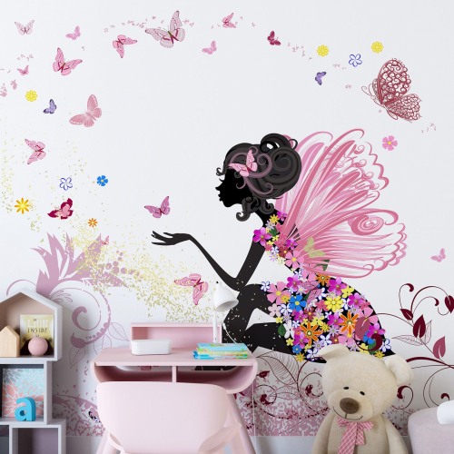 Papier peint panoramique Enfants - Fée Fleurs Papillons