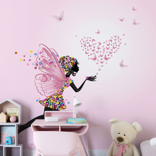 Papier peint panoramique Enfants - Fée Fleurs Papillons