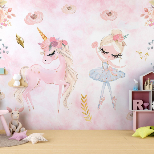 Papier peint panoramique Enfants - Fille Licorne