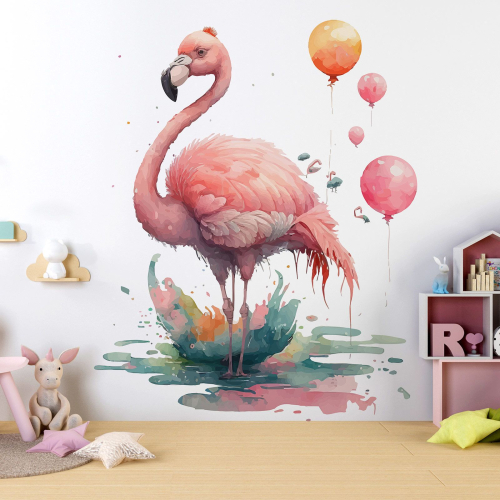 Papier peint panoramique Enfants - Flamant rose ballons