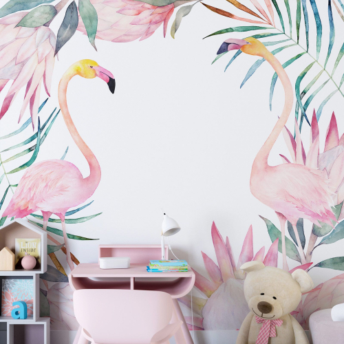 Papier peint panoramique Enfants - Flamants roses