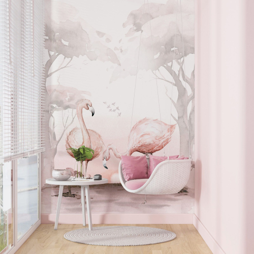 Papier peint panoramique Enfants - Flamants roses