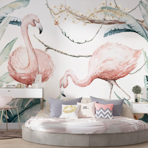 Papier peint panoramique Enfants - Flamants roses