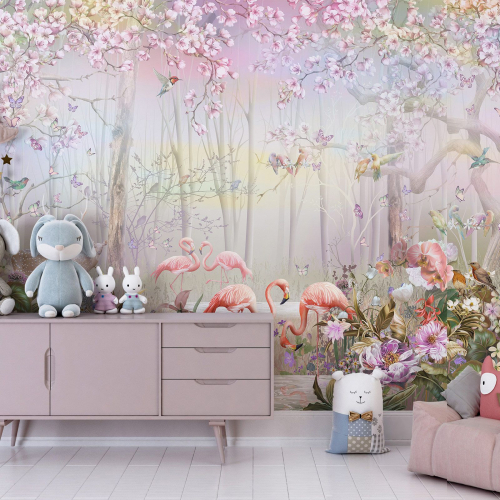 Papier peint panoramique Enfants - Flamants roses