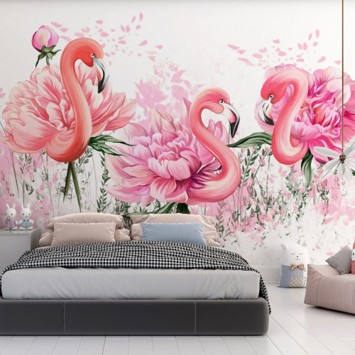 Papier peint panoramique Enfants - Flamants Roses