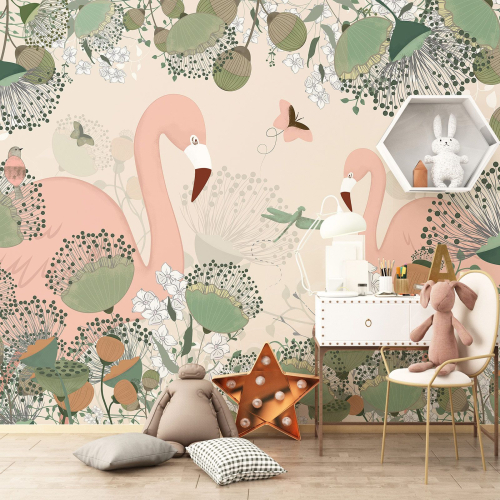 Papier peint panoramique Enfants - Flamants Roses