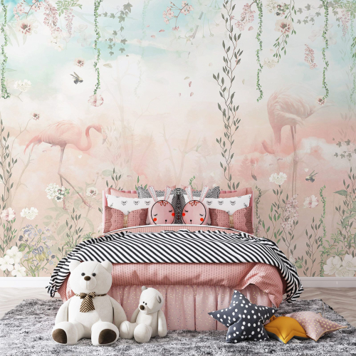 Papier peint panoramique Enfants - Flamants Roses