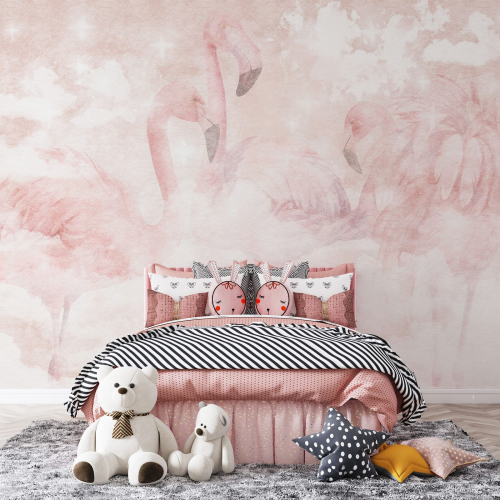 Papier peint panoramique Enfants - Flamants Roses