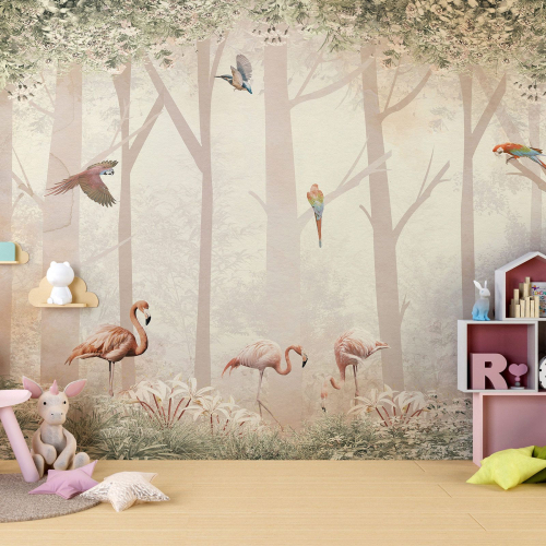 Papier peint panoramique Enfants - Flamants Roses