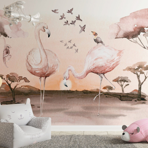 Papier peint panoramique Enfants - Flamants Roses