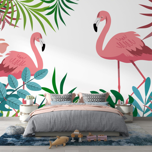 Papier peint panoramique enfants - Flamants Roses