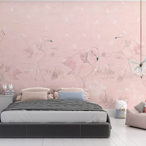 Papier peint panoramique Enfants - Flamants Roses