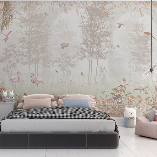 Papier peint panoramique Enfants - Flamants Roses